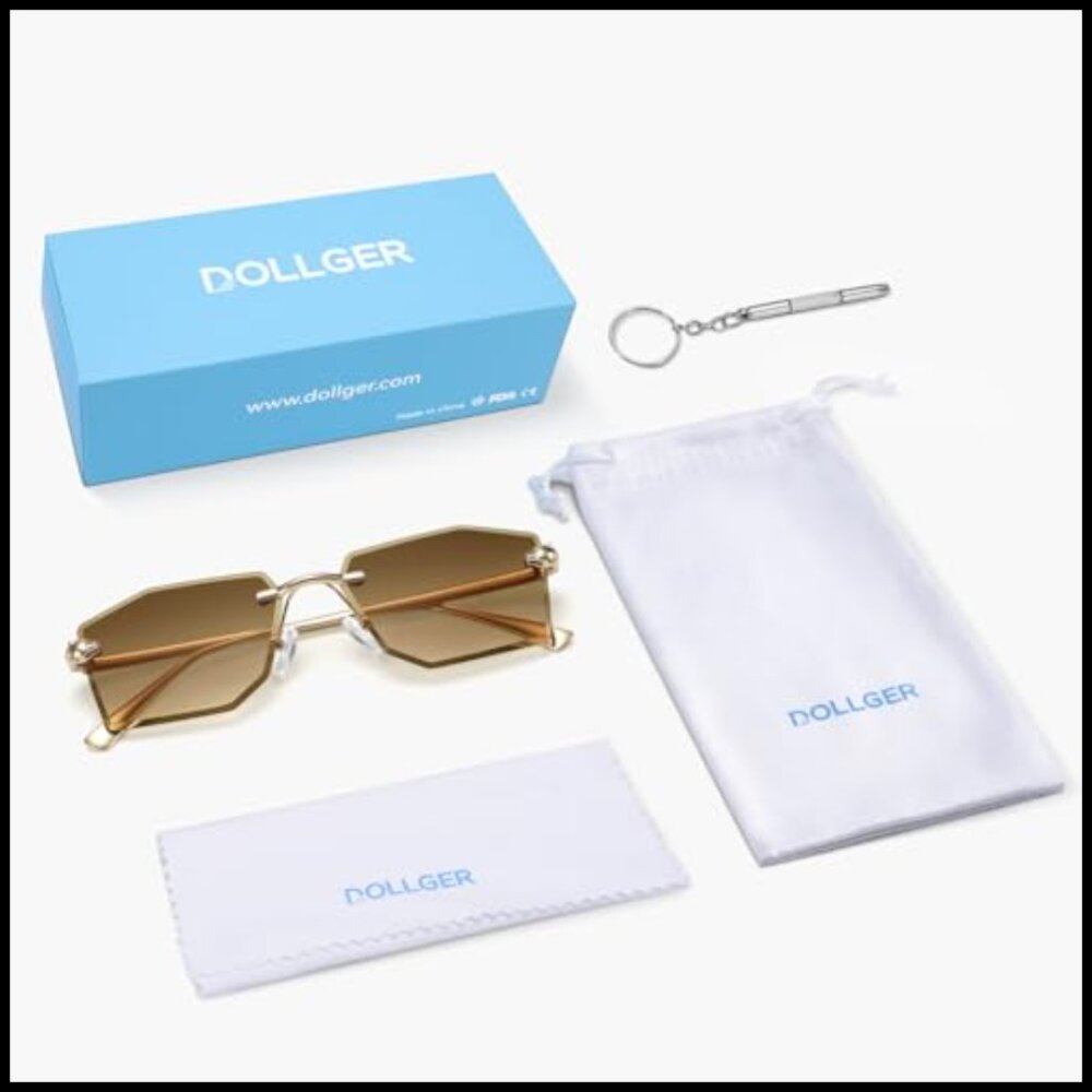 Rimless Rectangular Sunglasses Y2K Retro Metal Ti… - image 7